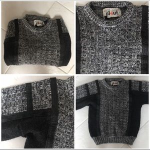 MENS BLACK LEATHER TRIM HEAVY FABRIC B&W SWEATER